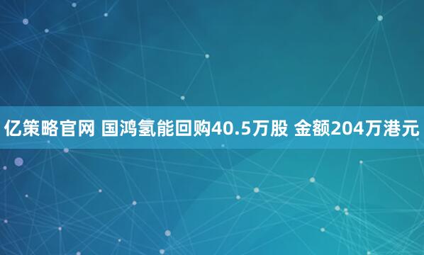 亿策略官网 国鸿氢能回购40.5万股 金额204万港元